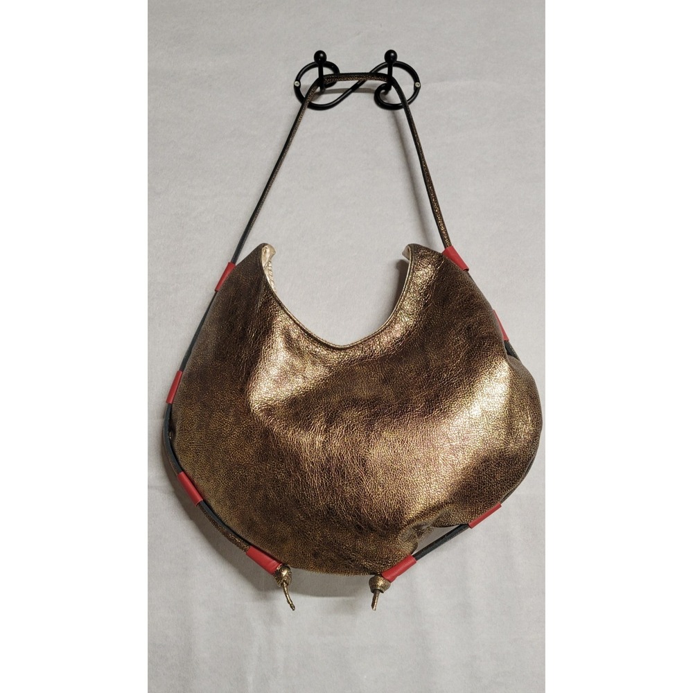 Copper With Multicolor Leather Patchwork  And Plastic Eye Trim Leather Hobo Bag - Picture 3 of 9